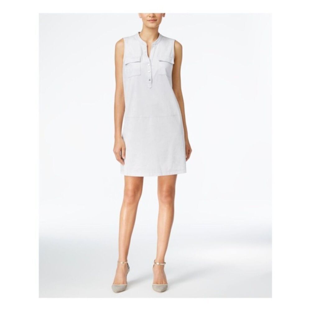Alfani Faux Suede Sleeveless Shift Dress 1/2 Button Front 16W Henley Light Gray